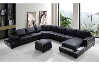 Rick-Modern Black Leather Sectional Sofa