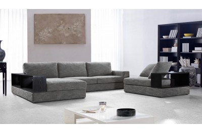 Anthem - Grey/Brown Fabric Modern Sectional with Wood Shelves 
