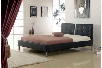 Modern Bonded Leather Black Bed with Crystals