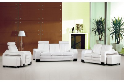 3339 - White Leather Sofa Set With Detachable End-Tables