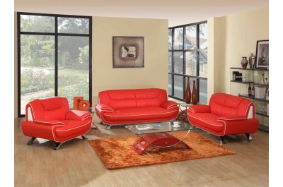 504 Modern Italian Leather Sofa Set Red