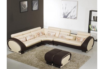 816 Modern Cream and Brown Leather Sectional Sofa-GE