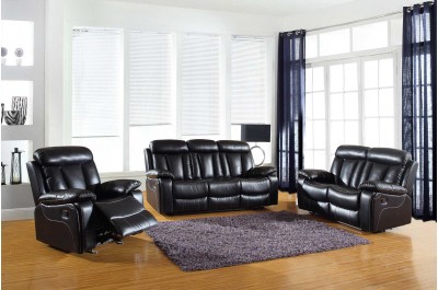 1639 Bonded Leather Recliner Sofa Set Black