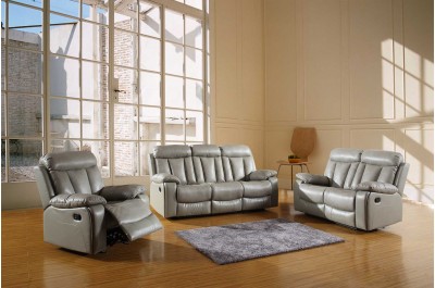 1639 Bonded Leather Recliner Sofa Set Grey