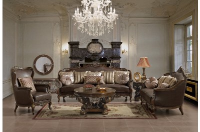 Ornate Leather Sofa Set HD - 19
