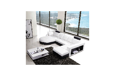 T57C - Modern Leather Sectional Sofa with Built-In Side Bookshelf 