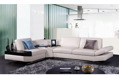 Modern Beige Italian Leather Sectional w/Audio System and Cup Holders G 4648