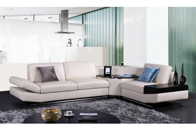 Modern Beige Italian Leather Sectional w/Audio System and Cup Holders G4648