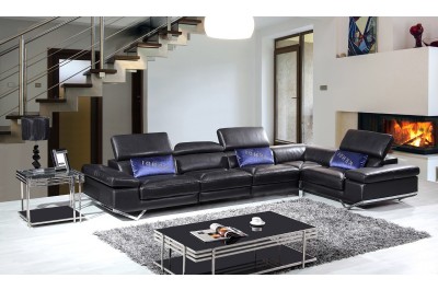 G 9848 Modern Black Leather Sectional Sofa w/ Audio System