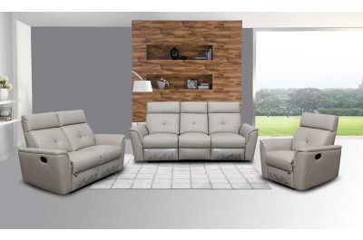Reclining Grey  Leather Sofa Set 1058-N
