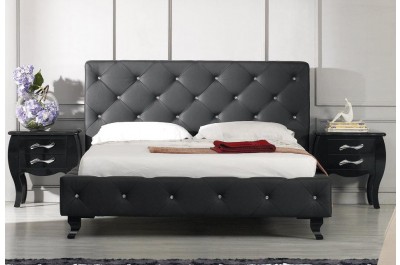 Monte Carlo Black Leatherette Modern Bed w/ Crystals 