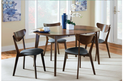 Modern extendable dark walnut finish round dining table