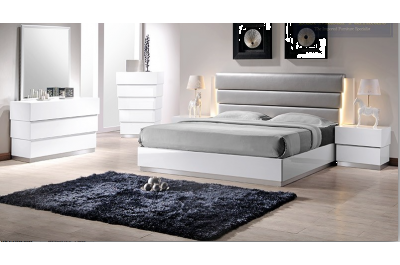Flow Lacquered white and bonded leather bedroom set