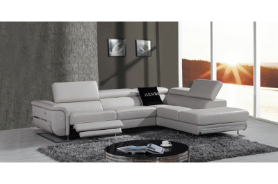 Divani Casa E9054 Modern Grey Italian Leather Sectional Sofa w/ Recliner-GE