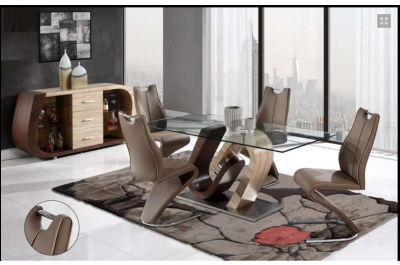 Modern Oak and Walnut Glass Dining Set- D6214