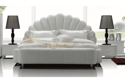 Flower White Leatherette Platform Bed