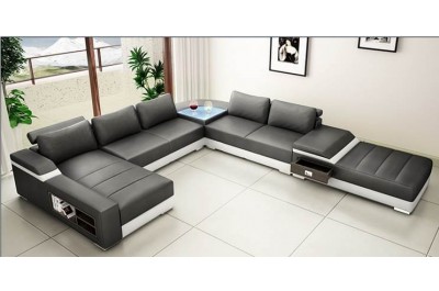 T072_1 - Modern Leather Sectional Sofa - GE