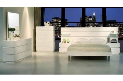 Contemporary  White Bed with 2 Night Stands  4076