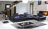 G 9848 Modern Black Leather Sectional Sofa w/ Audio System