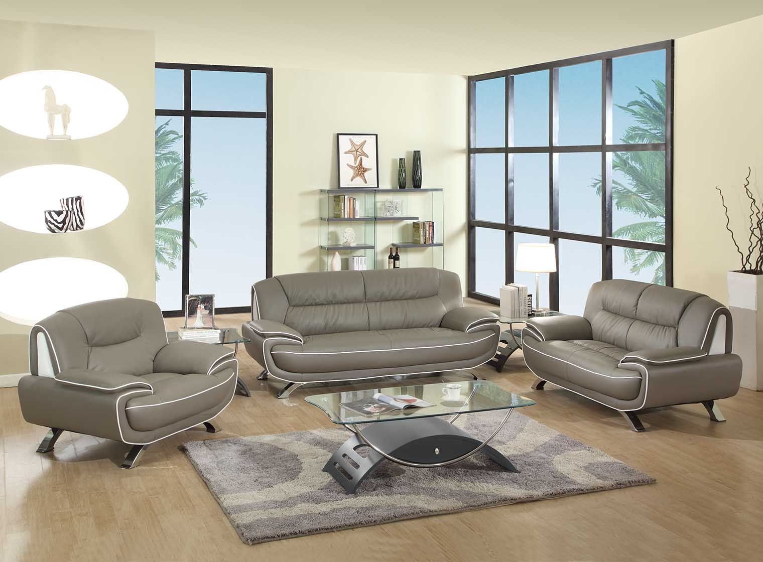 504 Modern Italian Leather Sofa Set Grey Leather Sofa