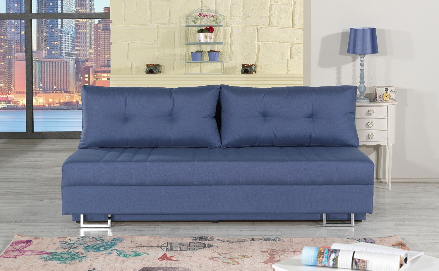 Blue Queen size Fabric Sofa Bed Avana - Sofa Beds Star Modern Furniture