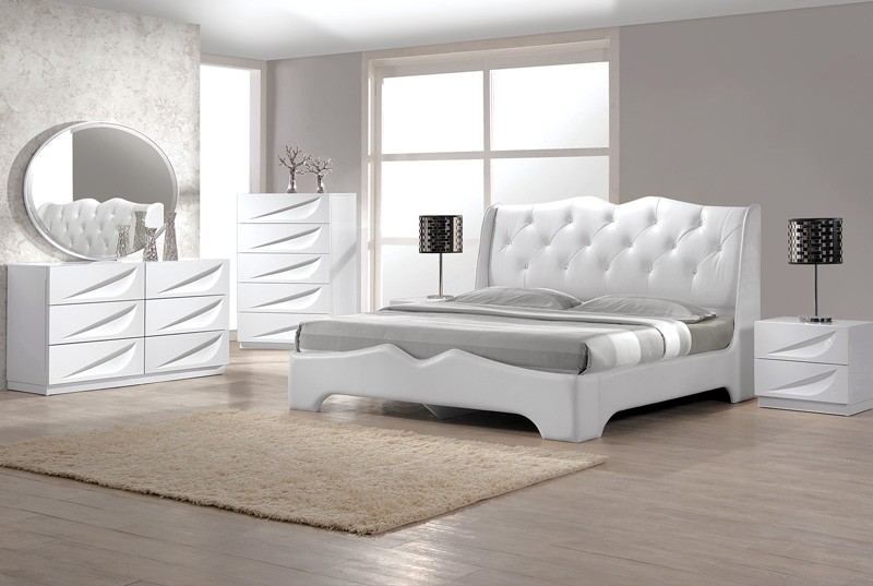 Milan White Leatherette Bed Modern Bedroom Star Modern