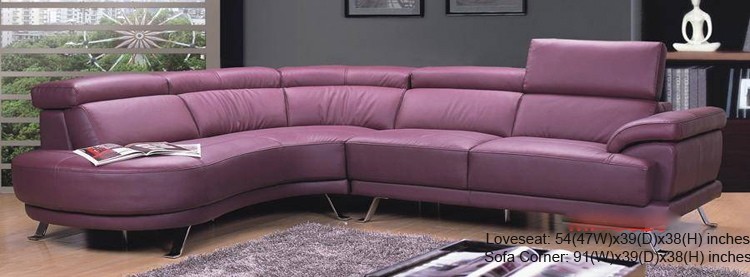 Modern Purple Leather Sectional 0298, Purple Leather Couch